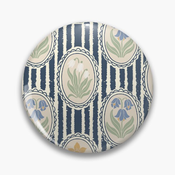 Item preview, Vintage Floral Cream Cameo Cottagecore Garden Dark Blue Ticking Stripe designed and sold by dyesandpigments.