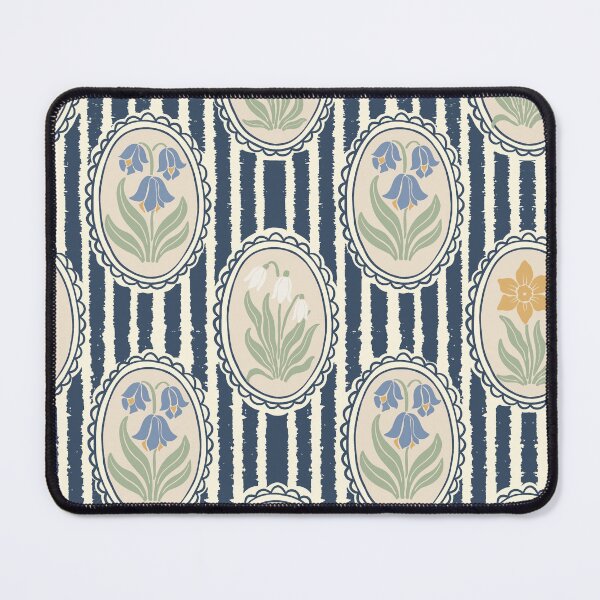 Item preview, Vintage Floral Cream Cameo Cottagecore Garden Dark Blue Ticking Stripe designed and sold by dyesandpigments.