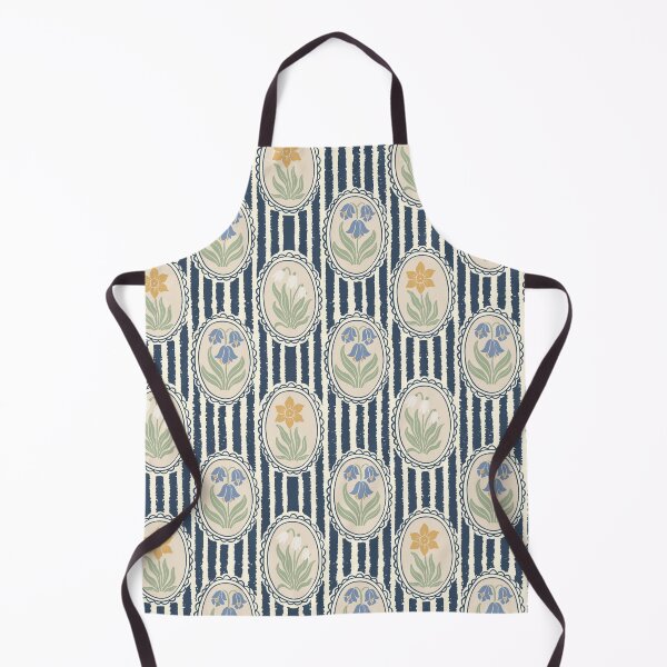 Item preview, Vintage Floral Cream Cameo Cottagecore Garden Dark Blue Ticking Stripe designed and sold by dyesandpigments.