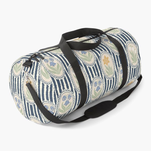 Item preview, Vintage Floral Cream Cameo Cottagecore Garden Dark Blue Ticking Stripe designed and sold by dyesandpigments.