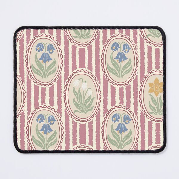 Item preview, Vintage Floral Cream Cameo Cottagecore Garden Dusty Pink Rose Ticking Stripe designed and sold by dyesandpigments.