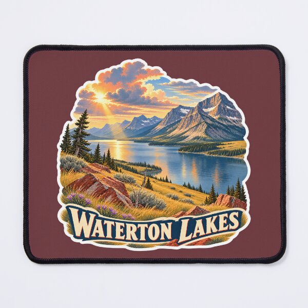 Item preview, Waterton Lakes Alberta Vintage Rocky Mountain Travel Print designed and sold by PinUpPizzazz.