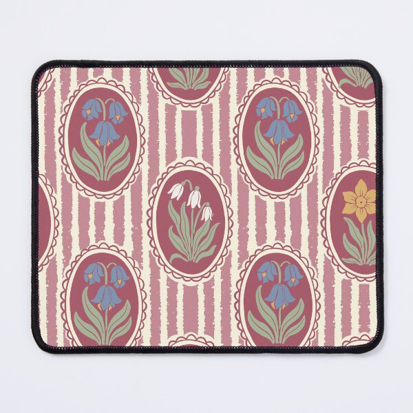 Item preview, Vintage Floral Dark Rose Cameo Cottagecore Garden Dusty Pink Rose Ticking Stripe designed and sold by dyesandpigments.