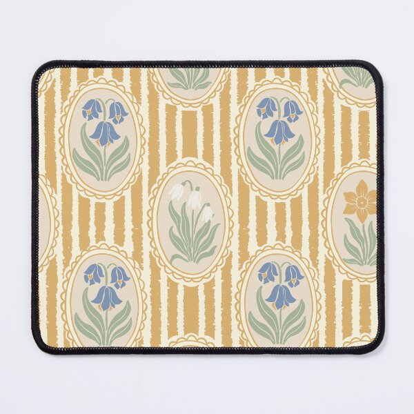 Item preview, Vintage Floral Cream Cameo Cottagecore Garden Golden Yellow Ochre Ticking Stripe designed and sold by dyesandpigments.