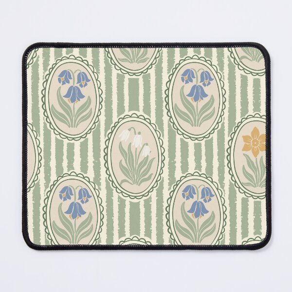 Item preview, Vintage Floral Cream Cameo Cottagecore Garden Sage Green Ticking Stripe designed and sold by dyesandpigments.
