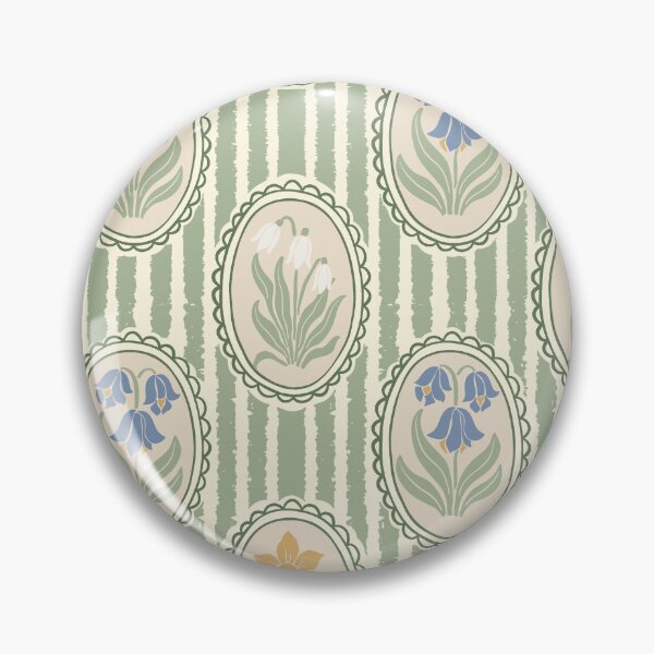 Item preview, Vintage Floral Cream Cameo Cottagecore Garden Sage Green Ticking Stripe designed and sold by dyesandpigments.