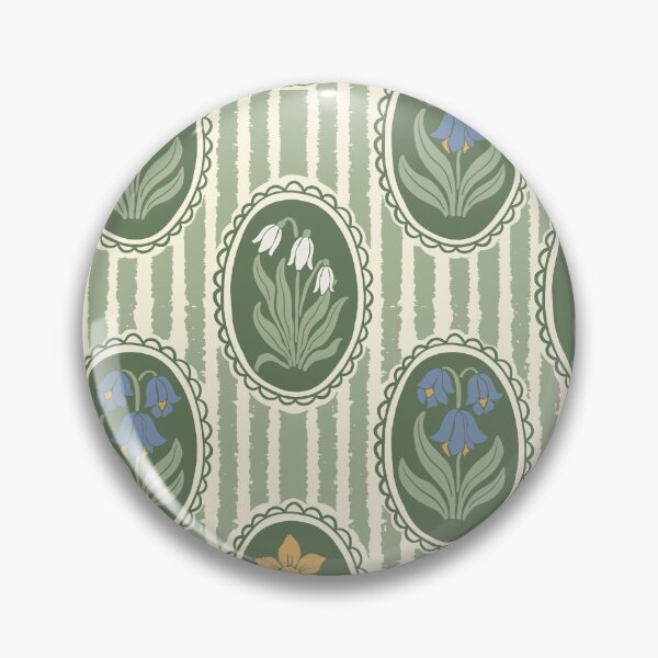 Item preview, Vintage Floral Olive Green Cameo Cottagecore Garden Sage Green Ticking Stripe designed and sold by dyesandpigments.