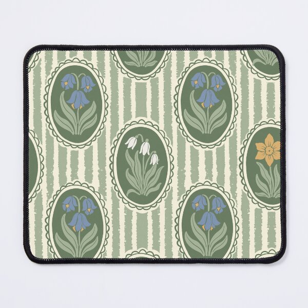 Item preview, Vintage Floral Olive Green Cameo Cottagecore Garden Sage Green Ticking Stripe designed and sold by dyesandpigments.