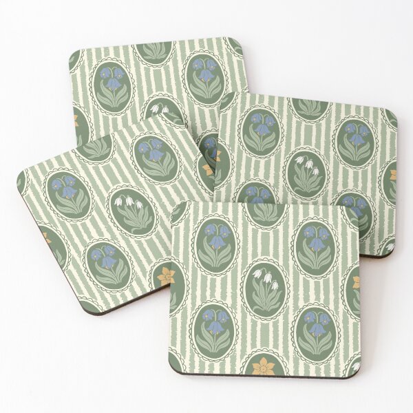 Item preview, Vintage Floral Olive Green Cameo Cottagecore Garden Sage Green Ticking Stripe designed and sold by dyesandpigments.