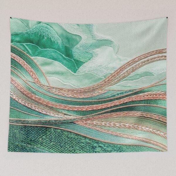 Item preview, Mint & Seafoam Textile Art Landscape designed and sold by KingsArtworx 2.
