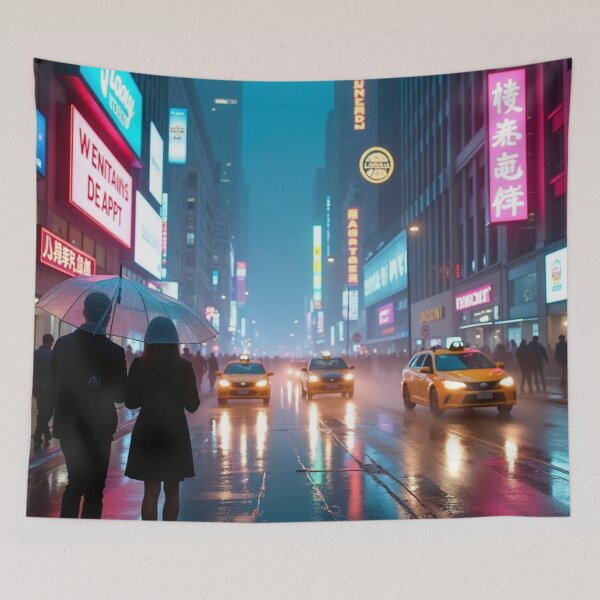 Item preview, Neon Reflections | Rainy City Evening designed and sold by nhk999.