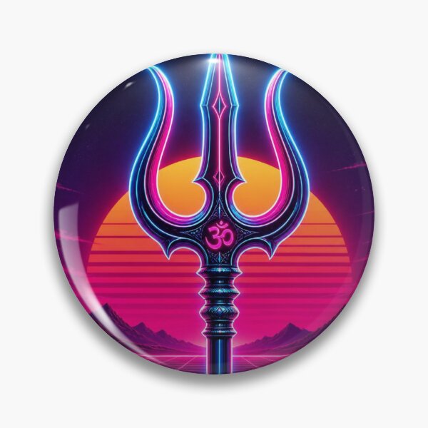 Item preview, 80s Synthwave Neon Glowing Trishul and Sunset Grid designed and sold by RM.creativeworks.