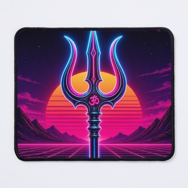 Item preview, 80s Synthwave Neon Glowing Trishul and Sunset Grid designed and sold by RM.creativeworks.