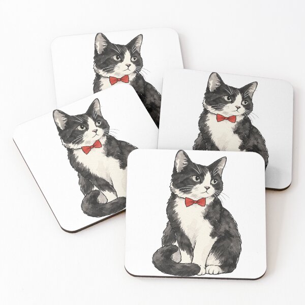 Item preview, Tuxedo Cat in a Red Bow Tie Ink Watercolor designed and sold by Jessie's Palette.