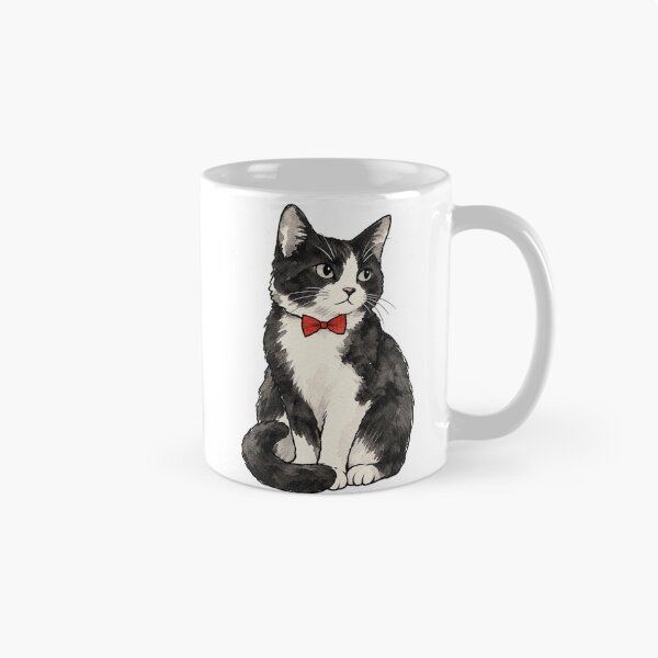 Item preview, Tuxedo Cat in a Red Bow Tie Ink Watercolor designed and sold by Jessie's Palette.