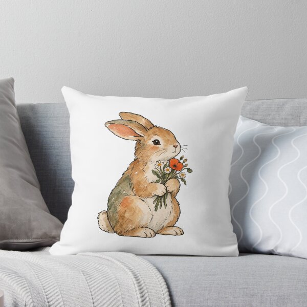 Item preview, Cottagecore Bunny Holding a Wildflower Bouquet designed and sold by Jessie's Palette.