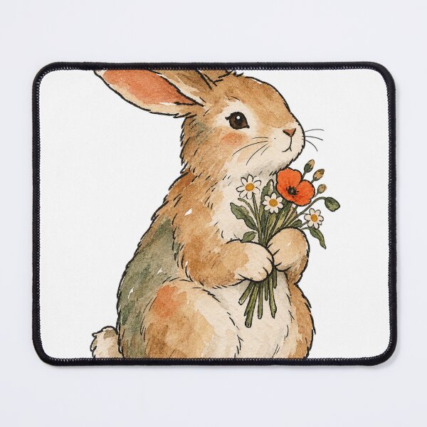 Item preview, Cottagecore Bunny Holding a Wildflower Bouquet designed and sold by Jessie's Palette.