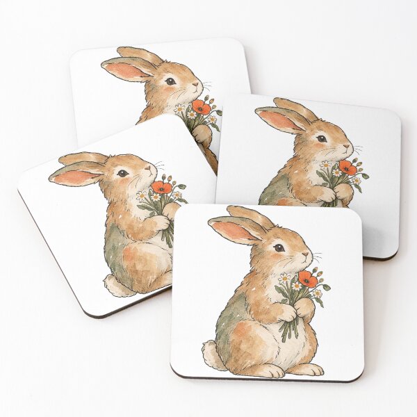 Item preview, Cottagecore Bunny Holding a Wildflower Bouquet designed and sold by Jessie's Palette.
