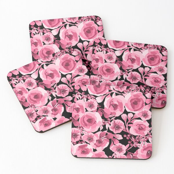 Item preview, Vintage Pink Floral Ikat Seamless Pattern on Black designed and sold by teaw-teaw.