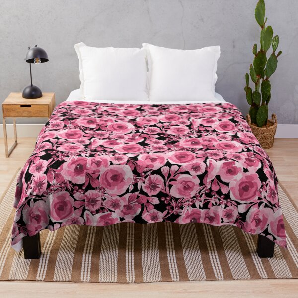 Item preview, Vintage Pink Floral Ikat Seamless Pattern on Black designed and sold by teaw-teaw.