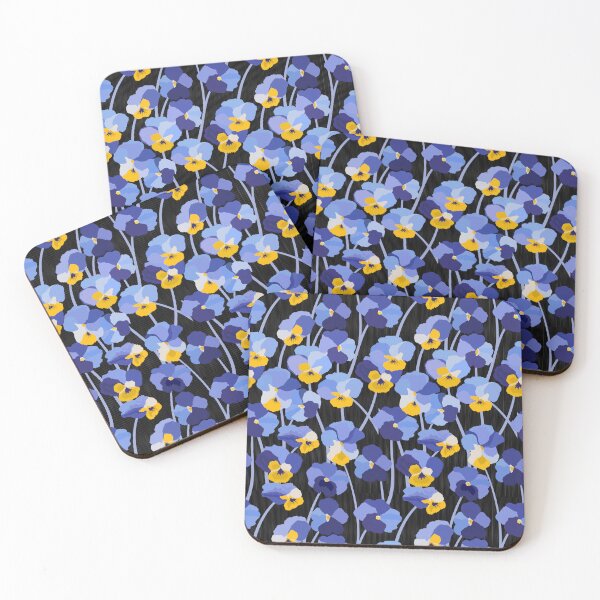 Item preview, Blue Pansy Floral Ikat Seamless Pattern on Black designed and sold by teaw-teaw.