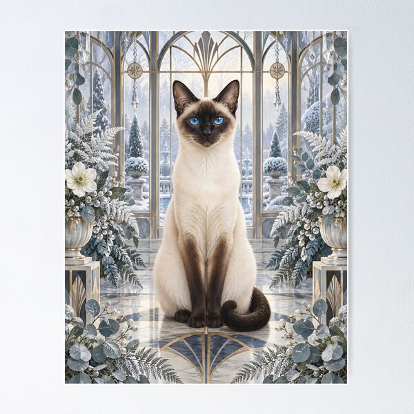 Item preview, Elegant Winter Siamese Cat in an Art Deco Conservatory designed and sold by Jaani-T.