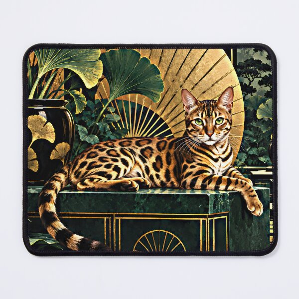 Item preview, Jade Bengal Cat in a Golden Art Deco Fan Garden designed and sold by Jaani-T.