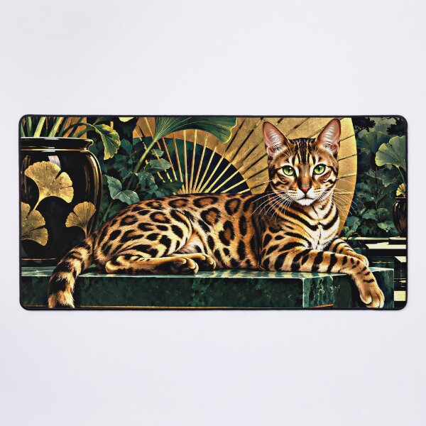 Item preview, Jade Bengal Cat in a Golden Art Deco Fan Garden designed and sold by Jaani-T.