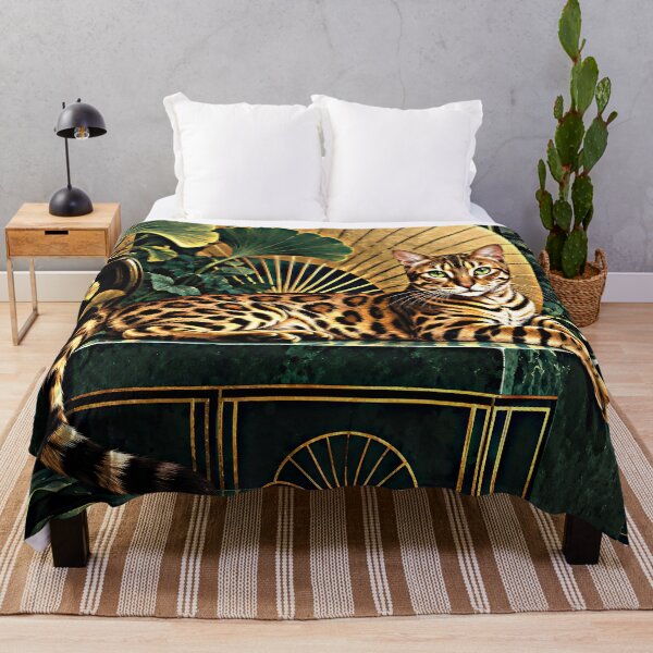 Item preview, Jade Bengal Cat in a Golden Art Deco Fan Garden designed and sold by Jaani-T.