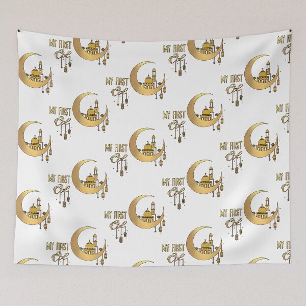 Item preview, My First Eid - Gold And Black Background Short Sleeve designed and sold by merchwemam.