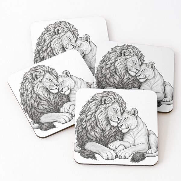 Item preview, Loving Lions Couple Pencil Sketch Art designed and sold by Nicha Studio.