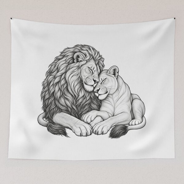 Item preview, Loving Lions Couple Pencil Sketch Art designed and sold by Nicha Studio.