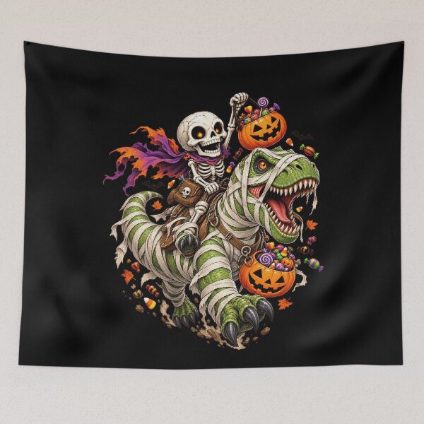 Item preview, Cute Halloween Skeleton Riding Mummy TRex Dinosaur Trick Or Treat Design designed and sold by TheHellIWontSh.