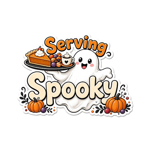 “Serving Spooky†design: halloween Gift for Servers & Waitresses, cute kawaii art by Soft Merch