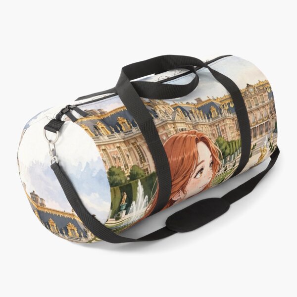 Item preview, France Palace of Versailles with an Enchanting Redhead Traveler in an Elegant Royal Blue Dress, Magnificent Gardens and Romantic French Landscape designed and sold by DibujandoPorfa.
