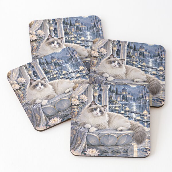 Item preview, Moonlit Ragdoll Cat in a Blue Lotus Palace designed and sold by Jaani-T.