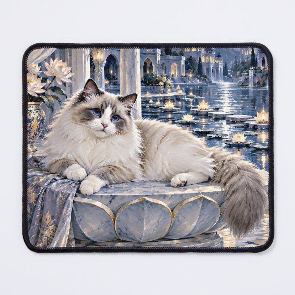 Item preview, Moonlit Ragdoll Cat in a Blue Lotus Palace designed and sold by Jaani-T.