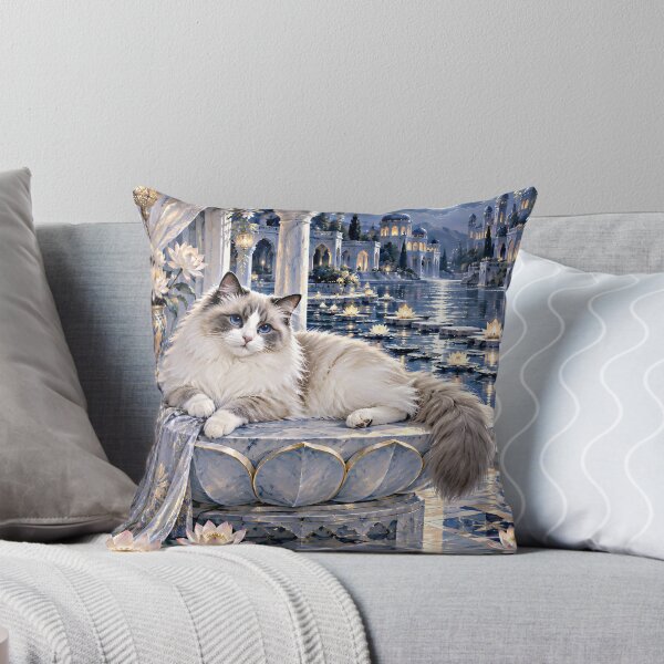 Item preview, Moonlit Ragdoll Cat in a Blue Lotus Palace designed and sold by Jaani-T.