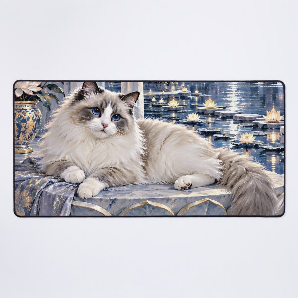 Item preview, Moonlit Ragdoll Cat in a Blue Lotus Palace designed and sold by Jaani-T.
