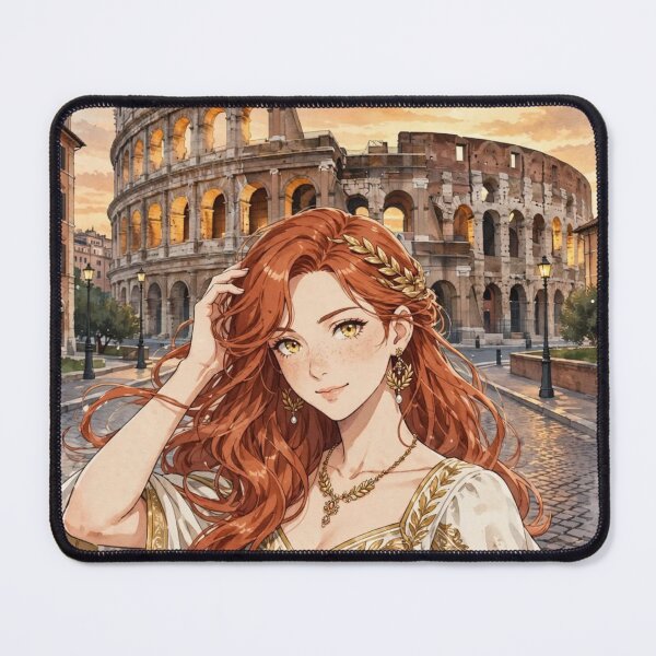 Item preview, Italy Rome Colosseum with a Graceful Redhead Traveler in an Elegant Ivory Dress, Ancient Roman Architecture and Golden Evening Landscape designed and sold by DibujandoPorfa.
