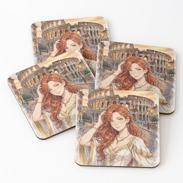 Item preview, Italy Rome Colosseum with a Graceful Redhead Traveler in an Elegant Ivory Dress, Ancient Roman Architecture and Golden Evening Landscape designed and sold by DibujandoPorfa.
