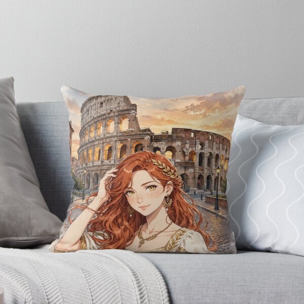 Item preview, Italy Rome Colosseum with a Graceful Redhead Traveler in an Elegant Ivory Dress, Ancient Roman Architecture and Golden Evening Landscape designed and sold by DibujandoPorfa.