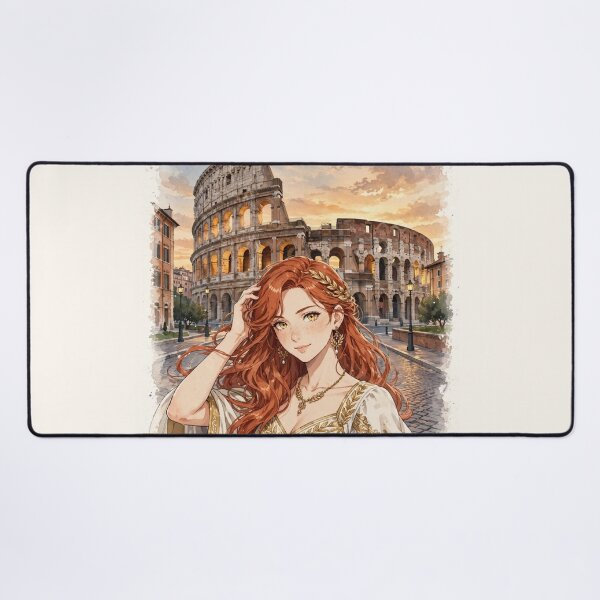 Item preview, Italy Rome Colosseum with a Graceful Redhead Traveler in an Elegant Ivory Dress, Ancient Roman Architecture and Golden Evening Landscape designed and sold by DibujandoPorfa.