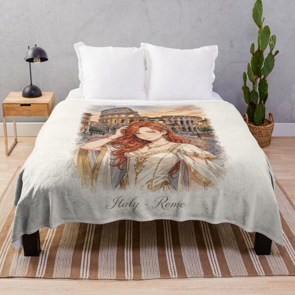 Item preview, Italy Rome Colosseum with a Graceful Redhead Traveler in an Elegant Ivory Dress, Ancient Roman Architecture and Golden Evening Landscape designed and sold by DibujandoPorfa.