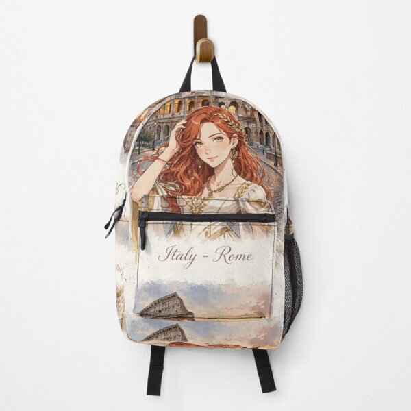 Item preview, Italy Rome Colosseum with a Graceful Redhead Traveler in an Elegant Ivory Dress, Ancient Roman Architecture and Golden Evening Landscape designed and sold by DibujandoPorfa.