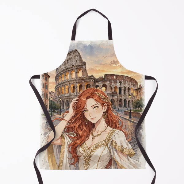 Item preview, Italy Rome Colosseum with a Graceful Redhead Traveler in an Elegant Ivory Dress, Ancient Roman Architecture and Golden Evening Landscape designed and sold by DibujandoPorfa.