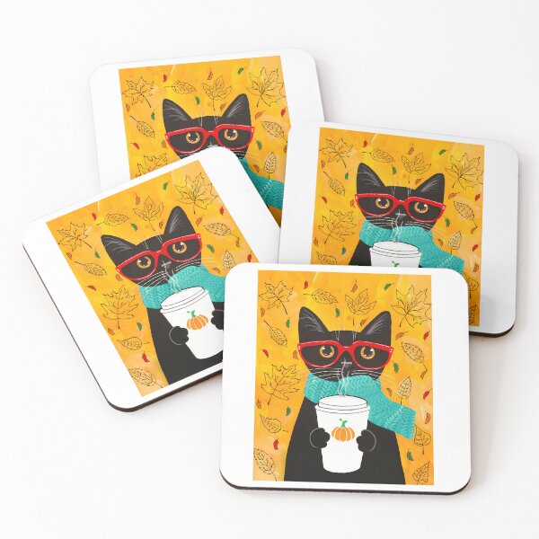 Item preview, Autumn Pumpkin Coffee Cat designed and sold by WalkingInNa.