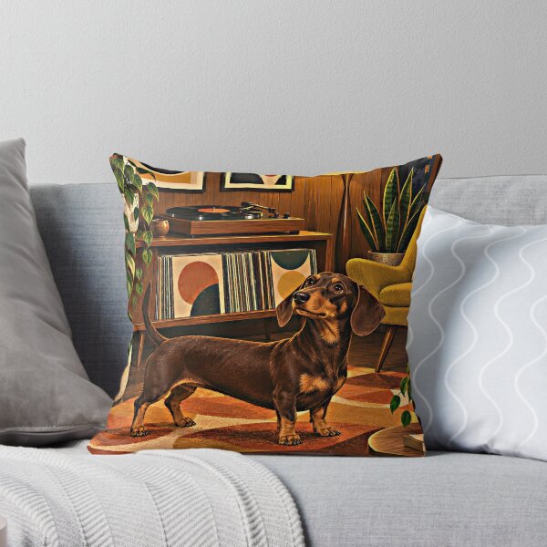 Item preview, Dachshund in a Retro Vinyl Record Room – Mid-Century Dog Art designed and sold by Jaani-T.