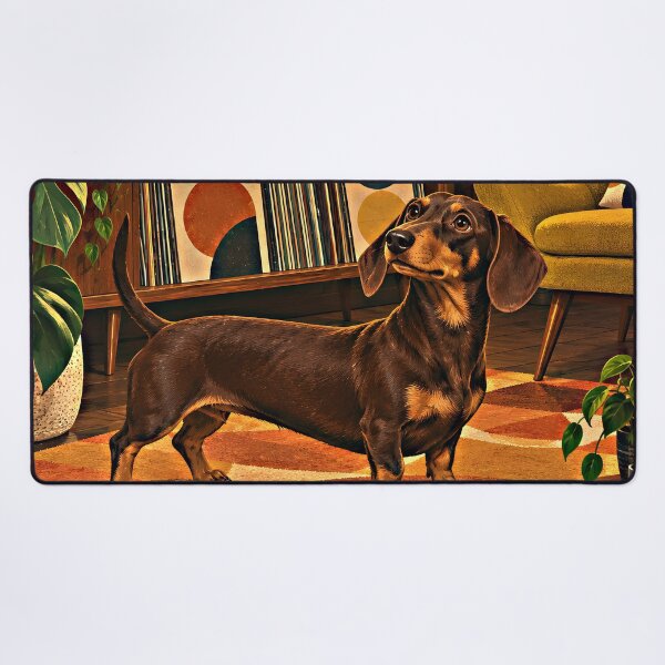 Item preview, Dachshund in a Retro Vinyl Record Room – Mid-Century Dog Art designed and sold by Jaani-T.