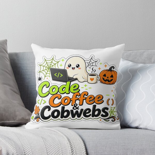 Artikelvorschau, Halloween Software Developer Sticker — Code, Coffee & Cobwebs entworfen und verkauft von Soft Merch.